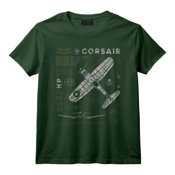 F4U Corsair Vintage WWII Warbird T-Shirt - Historical Facts & Blueprint Design | Great Gift for Military Aviation Fans & Airshow Enthusiasts