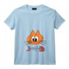 Femme Dessin animé Poisson Mort Chat T-Shirt avec Col en V - Idée Cadeau Humoristique pour Famille et Amis