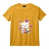 Femme Kawaii Chat Japonais et Sushi T-Shirt avec Col en V - Maneki Neko et Fleurs de Cerisier