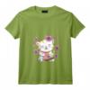 Femme Kawaii Chat Japonais et Sushi T-Shirt avec Col en V - Maneki Neko et Fleurs de Cerisier