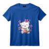Femme Kawaii Chat Japonais et Sushi T-Shirt avec Col en V - Maneki Neko et Fleurs de Cerisier