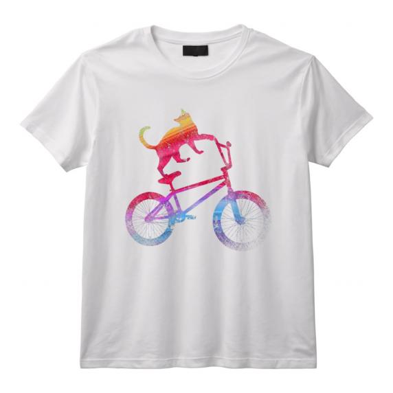 Cyclisme BMX Animal Chat Coloré Cycliste Drôle Cadeau Vélo T-Shirt - Design Cool pour Amateurs de Sport et Cadeau de Noël